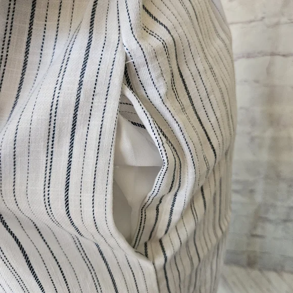 NWOT Ann Taylor Factory Button Front Cotton White Blue Stripe Shirtdress Large - Picture 8 of 11